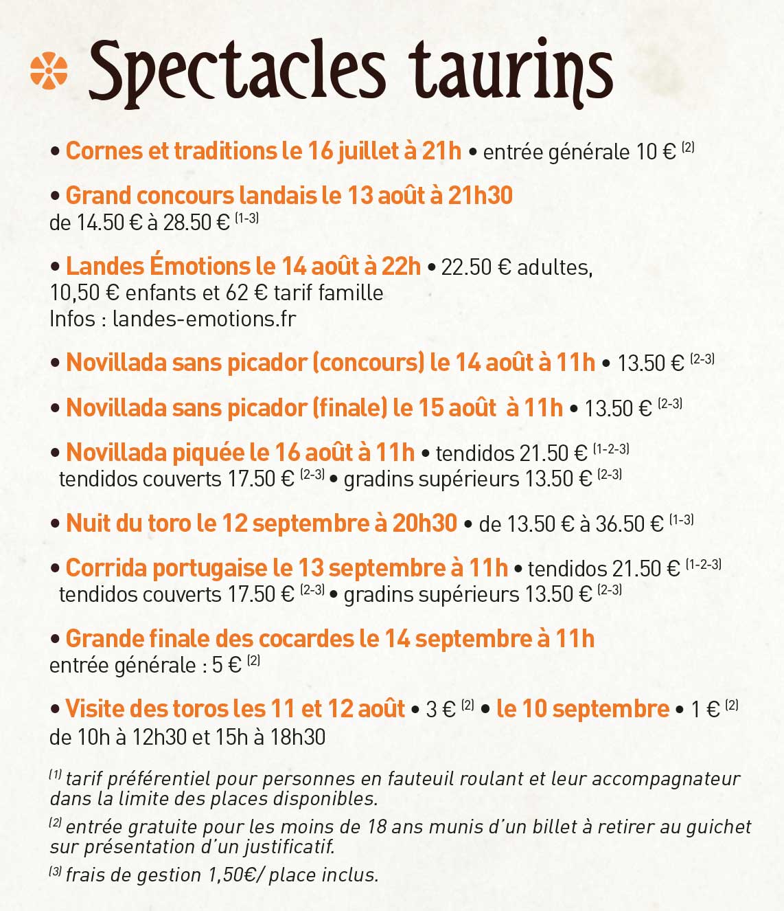 Spectacles taurins Dax tarifs